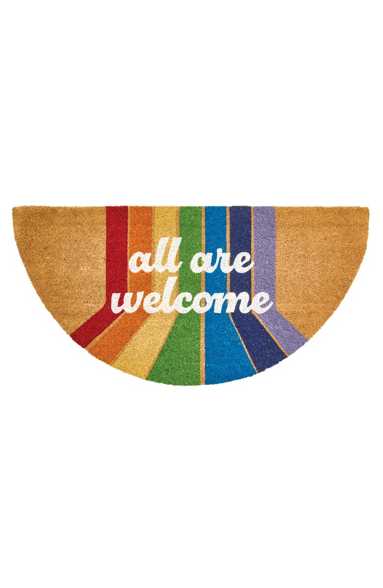mDesign Half-Round Coir Welcome Doormat with Rainbow Design, Natural Fiber Indoor/Outdoor Entryway Mat, Natural/Multi, Main, color, Natural