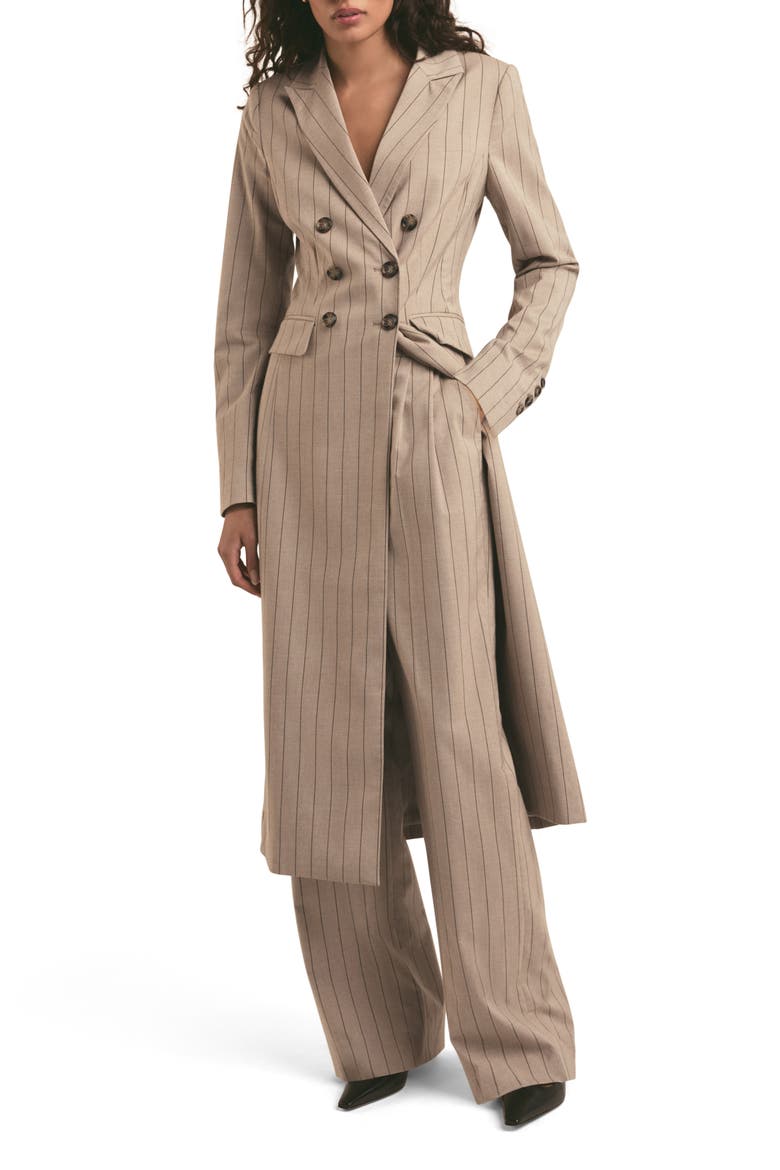 The Meyer Double Breasted Longline Coat, Main, color, NATURAL PINSTRIPE