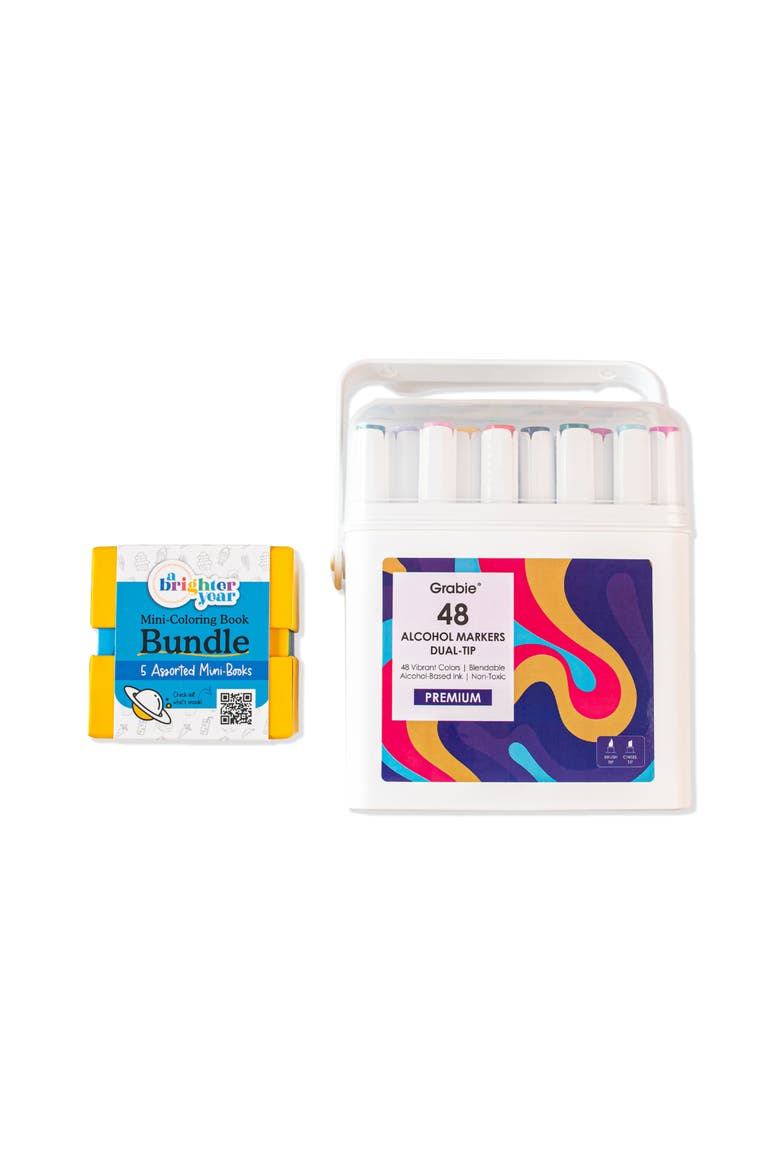 5-Piece Mini Adult Coloring Book + Markers Bundle, Main, color, Multicolor