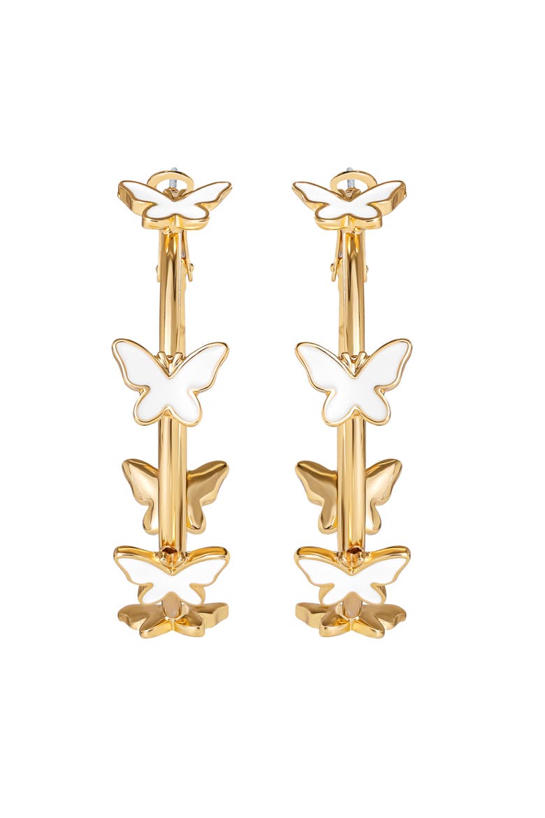 Butterfly Earrings for Women, White Enamel and Gold-Tone Butterfly Hoop Earrings, Alternate, color, Gold tone