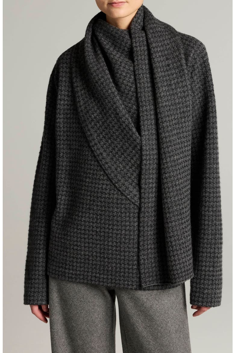 Houndstooth Draped Scarf Sweater, Main, color, GREY COMBO