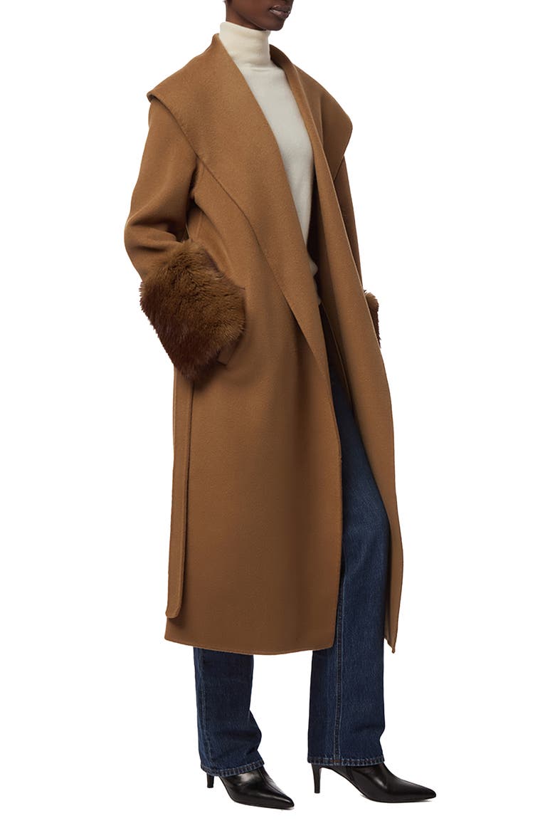 Jill Faux Fur Cuff Wrap Coat, Alternate, color, CAMEL/ MINK