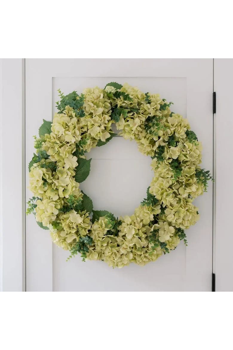 30" Light Green Hydrangea Wreath, Main, color, Light Green
