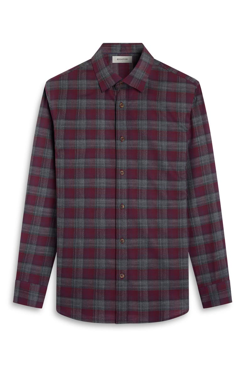 Karl Shaped Fit Plaid Cotton & Cashmere Button-Up Shirt, Alternate, color, BURGUNDY