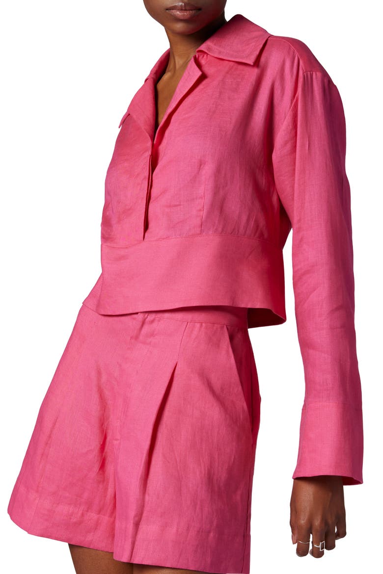 Beatrix Linen Crop Shirt, Alternate, color, RASPBERRY SORBET