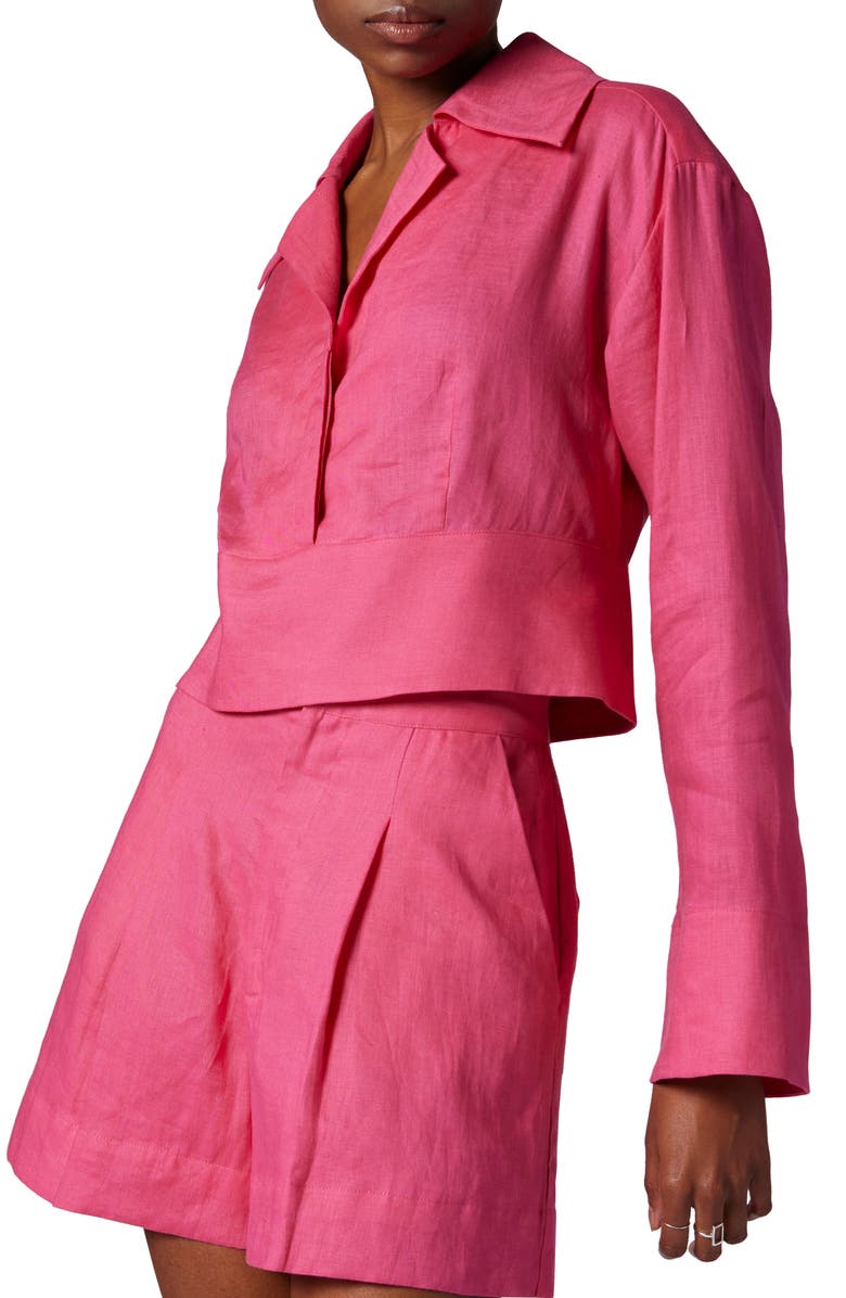 Equipment Beatrix Linen Crop Shirt, Alternate, color, Raspberry Sorbet