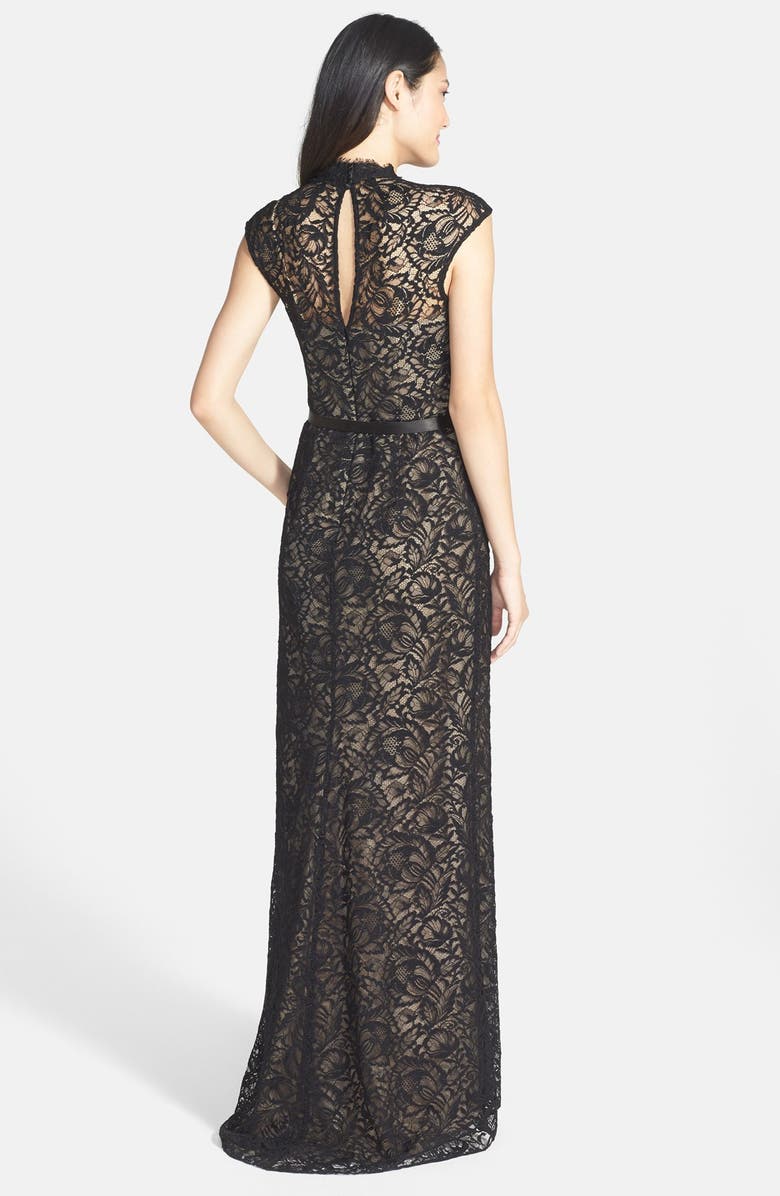 Mikael Aghal Eyelash Lace Belted Gown | Nordstrom