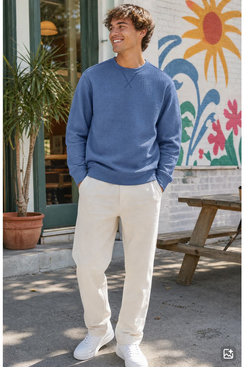 Textured Jacquard Crewneck T-Shirt, Alternate, color, DEEP CYAN