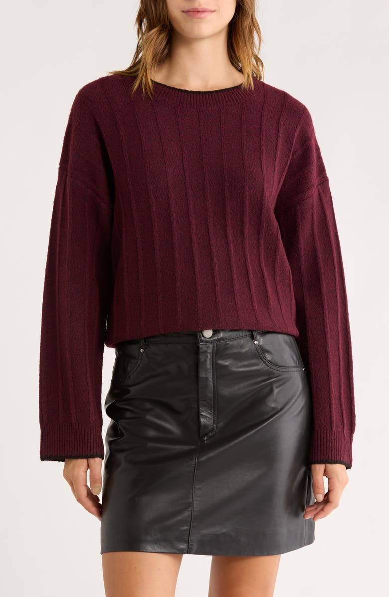 Elodie Contrast Stitch Pullover Sweater, Main, color, Burgundy