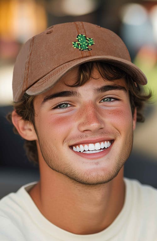 Dalix Cactus Embroidered Low Crown Cap In Washed Orange