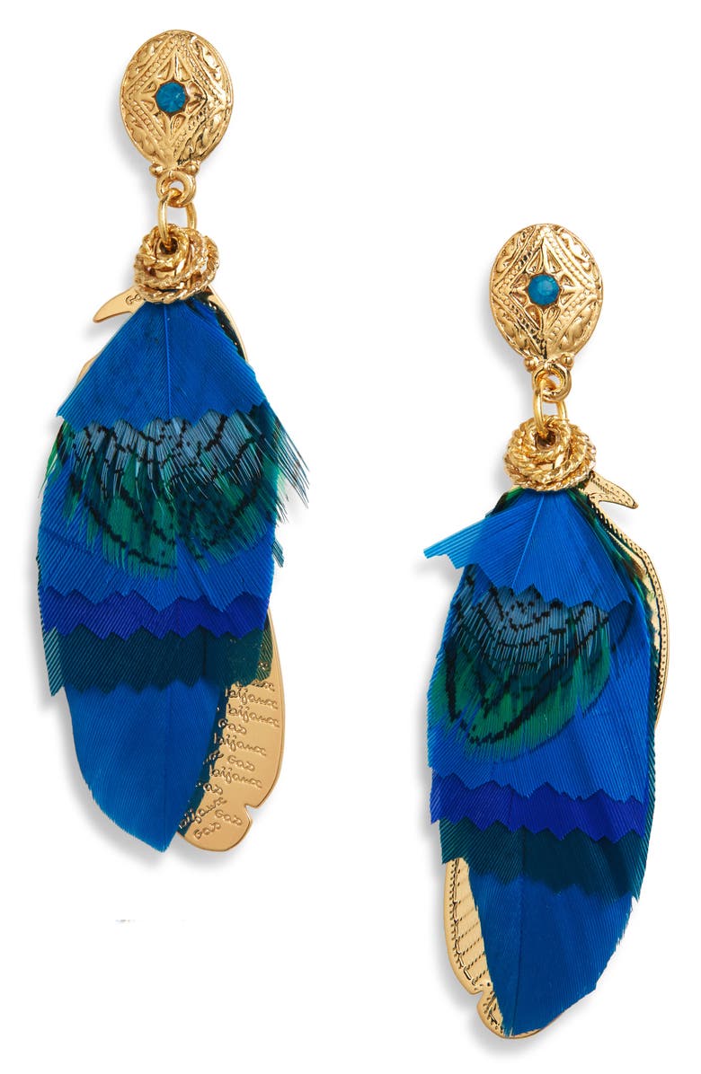 Gas Bijoux Small Sao Feather Earrings, Main, color, Multi Blue
