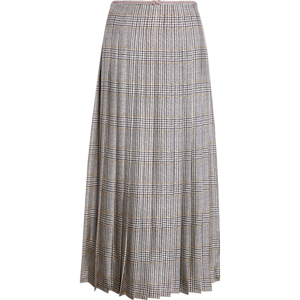 Thom Browne Hunting Tweed Pleated Silk Twill Skirt In Gray