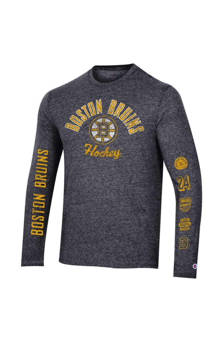 Champion Men's Champion Heather Black Boston Bruins Multi-Logo Tri-Blend Long Sleeve T-Shirt, Alternate, color, Heather Black