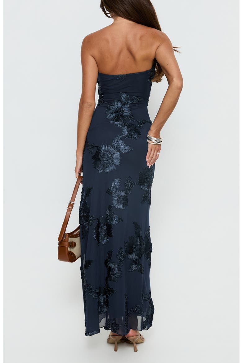 Maribeth Floral Appliqué Strapless Maxi Gown, Alternate, color, NAVY