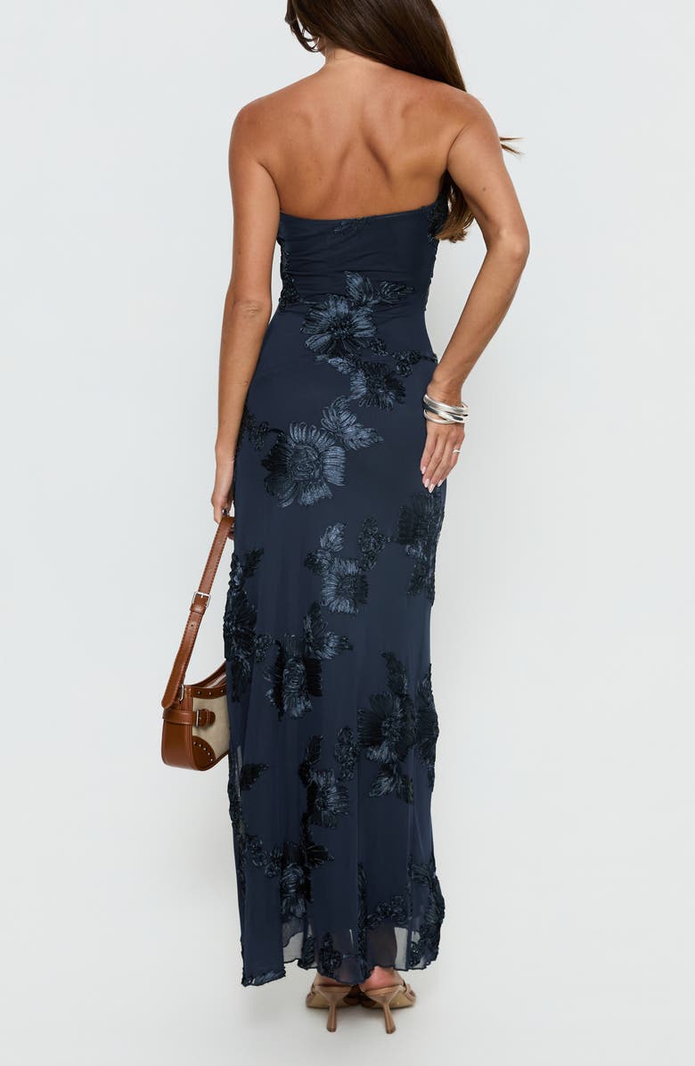 Princess Polly Maribeth Floral Appliqué Strapless Maxi Gown, Alternate, color, Navy