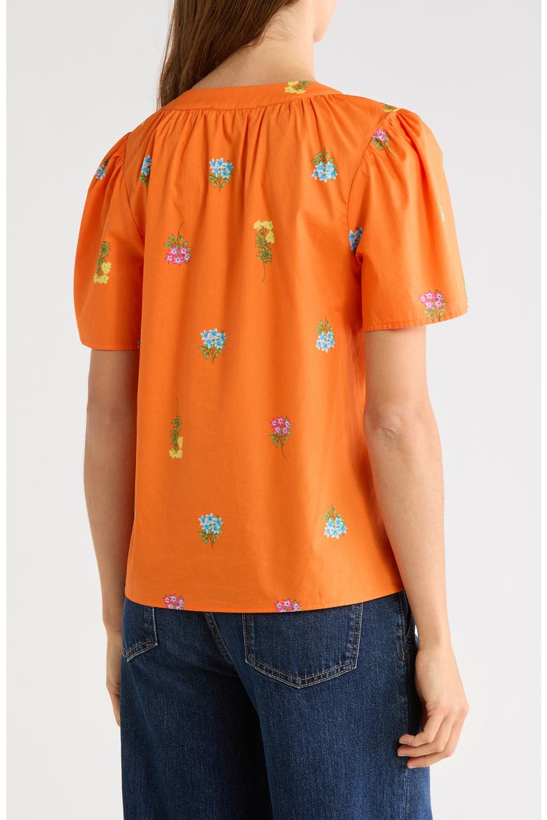 Mely Floral Puff Sleeve Cotton Top, Alternate, color, ORANGE-MULTI