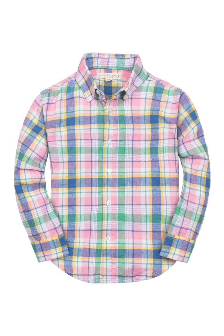 Boys' Long Sleeve Linen Button Down Shirt, Kids, Main, color, Flower Show Plaid