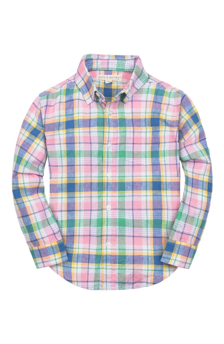 Hope & Henry Boys' Long Sleeve Linen Button Down Shirt, Kids, Main, color, Flower Show Plaid