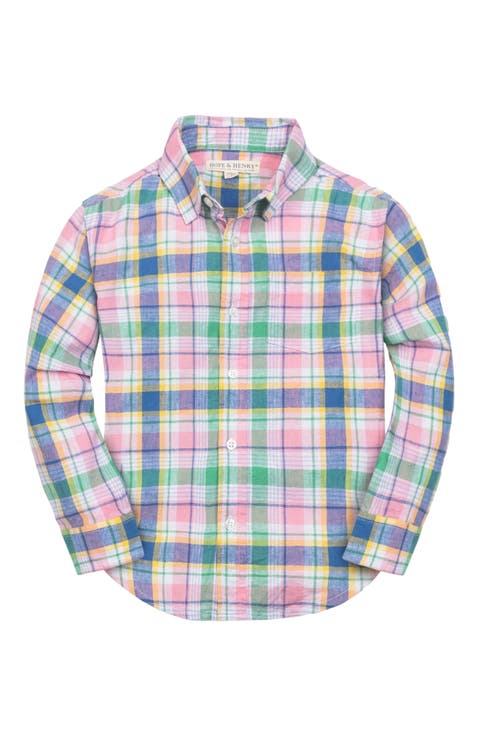 Boys' Long Sleeve Linen Button Down Shirt, Kids