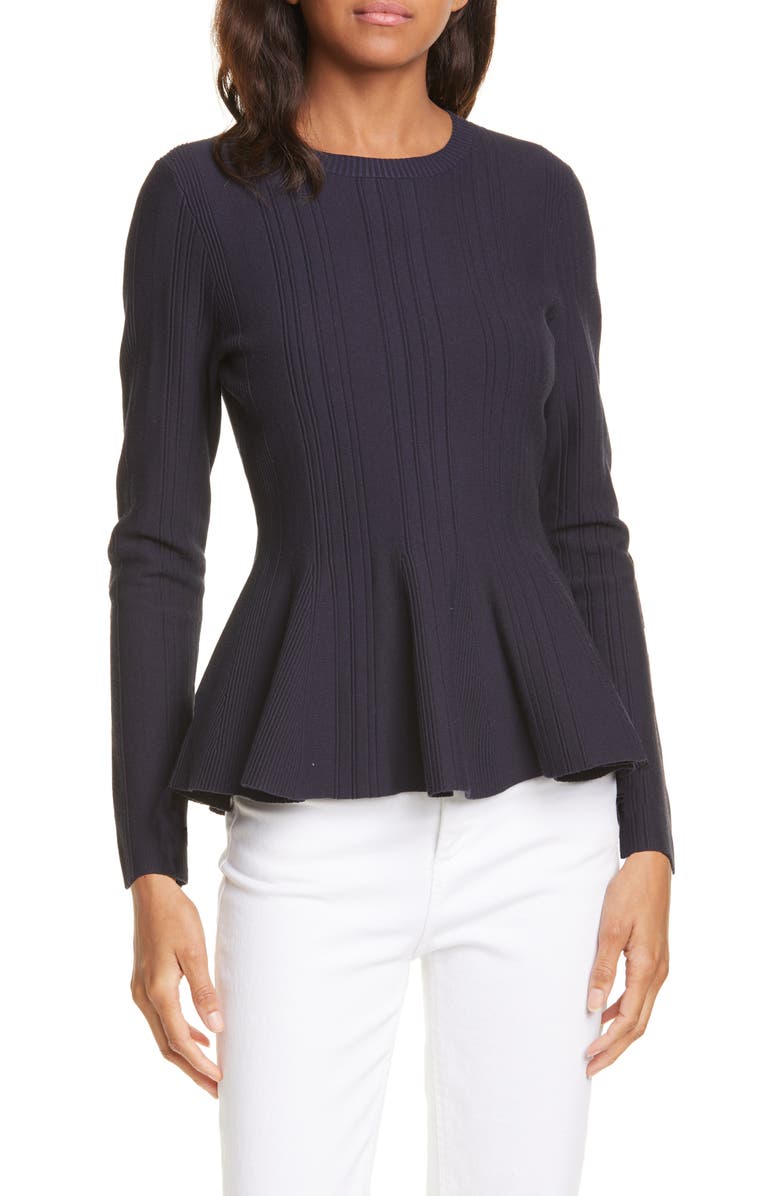 Ted Baker London Beffi Ribbed Peplum Sweater, Main, color, 