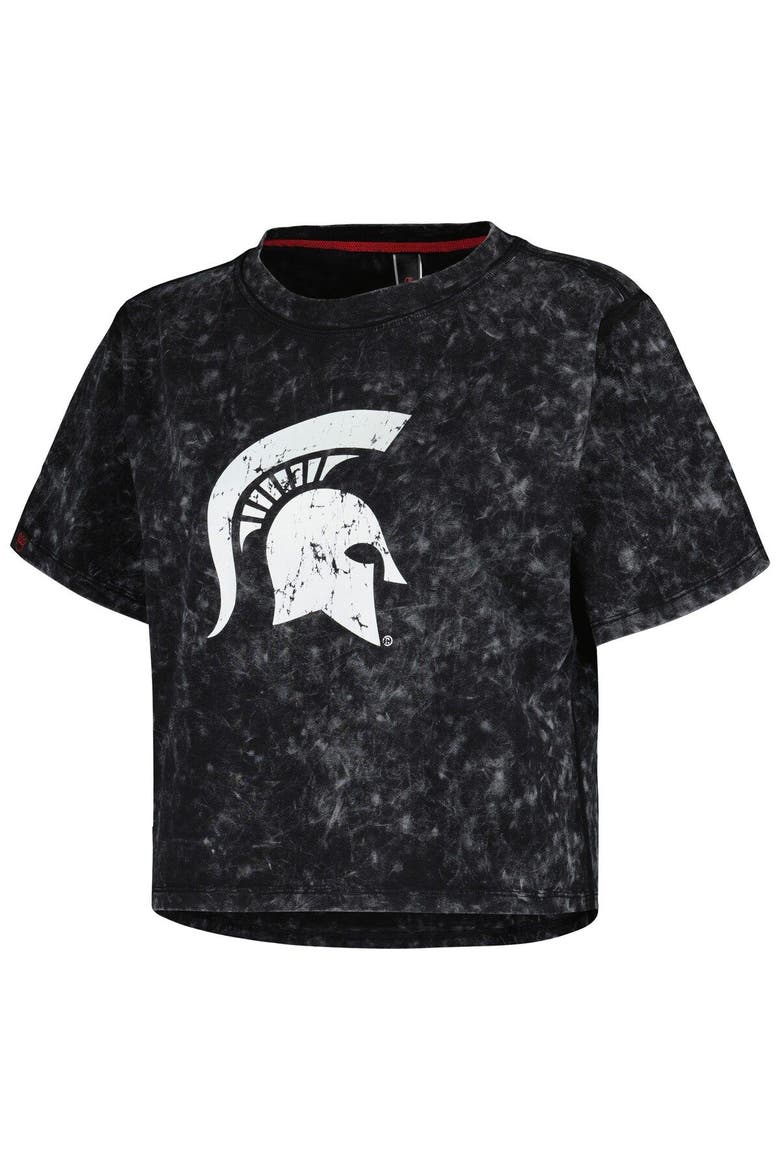 Women's Black Michigan State Spartans Vintage Wash Milky Silk Cropped T-Shirt, Alternate, color, Black