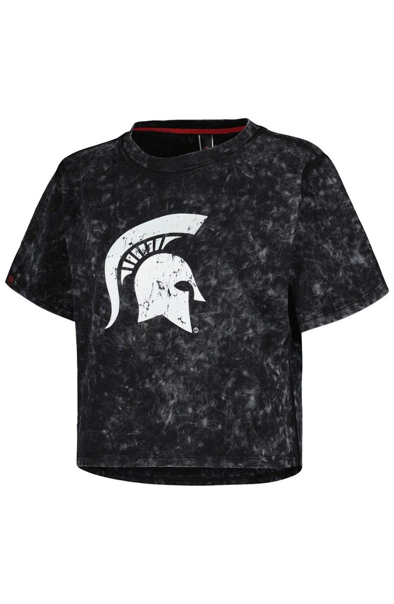 KADYLUXE Women's Black Michigan State Spartans Vintage Wash Milky Silk Cropped T-Shirt, Alternate, color, Black