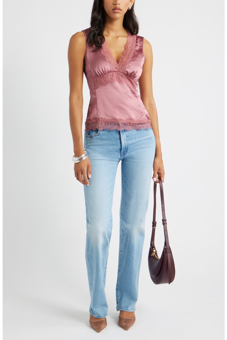 Lace Trim Satin Tank, Alternate, color, PINK DECO