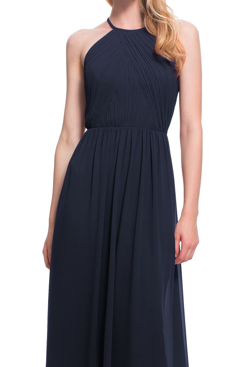 Halter Neck Chiffon A-Line Gown, Alternate, color, NAVY
