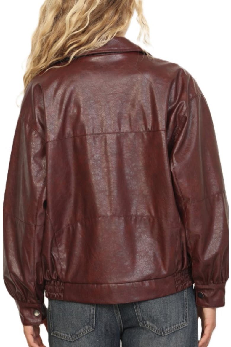 Oversized Faux Leather Jacket, Alternate, color, BURGUNDY