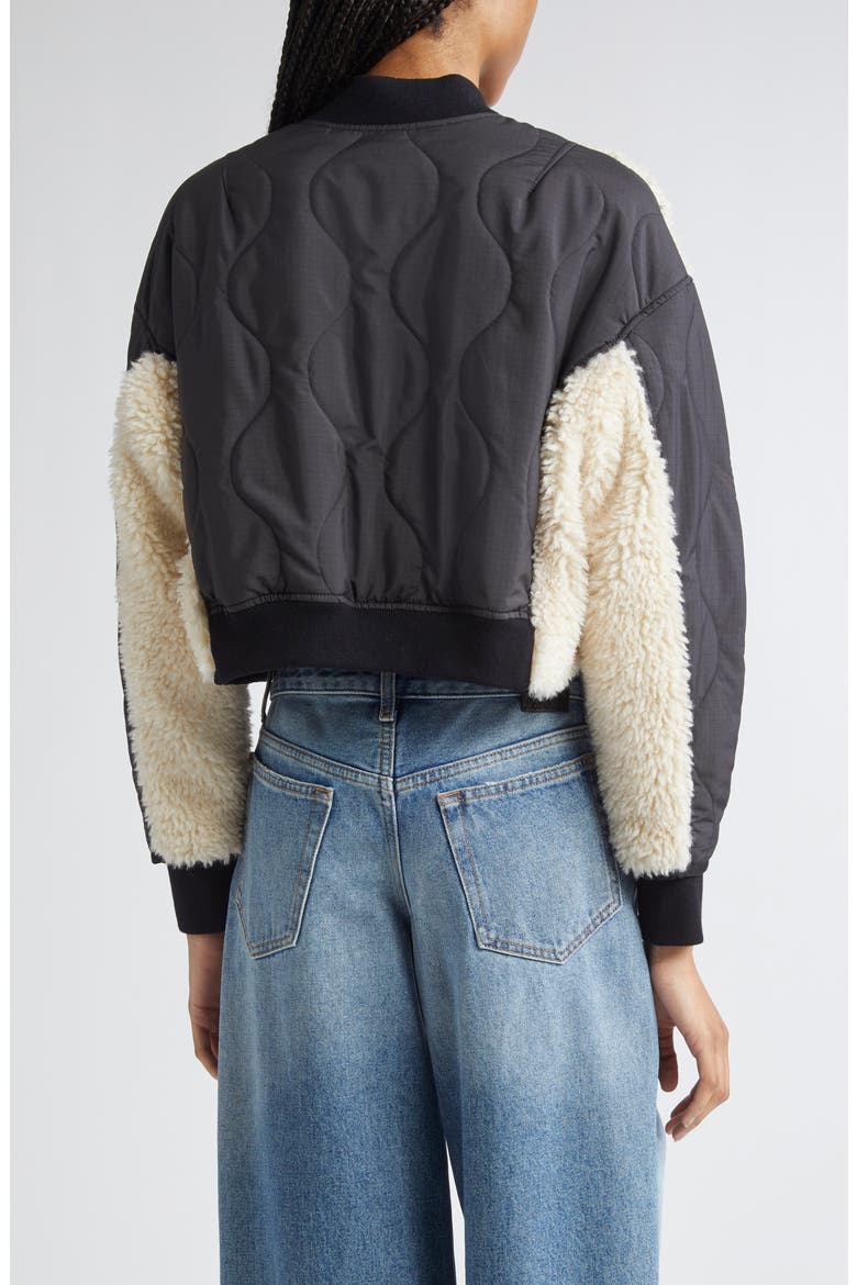 High Pile Fleece Trim Quilted Crop Jacket, Alternate, color, BLACK-NATURAL