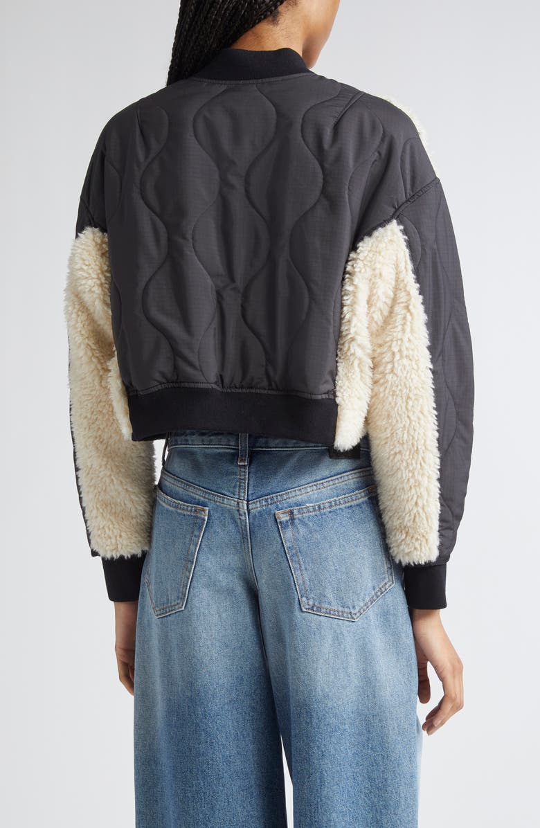 3.1 Phillip Lim High Pile Fleece Trim Quilted Crop Jacket, Alternate, color, Black-Natural