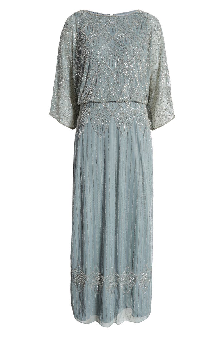 Beaded Cold Shoulder Blouson Cocktail Dress, Alternate, color, TEAL
