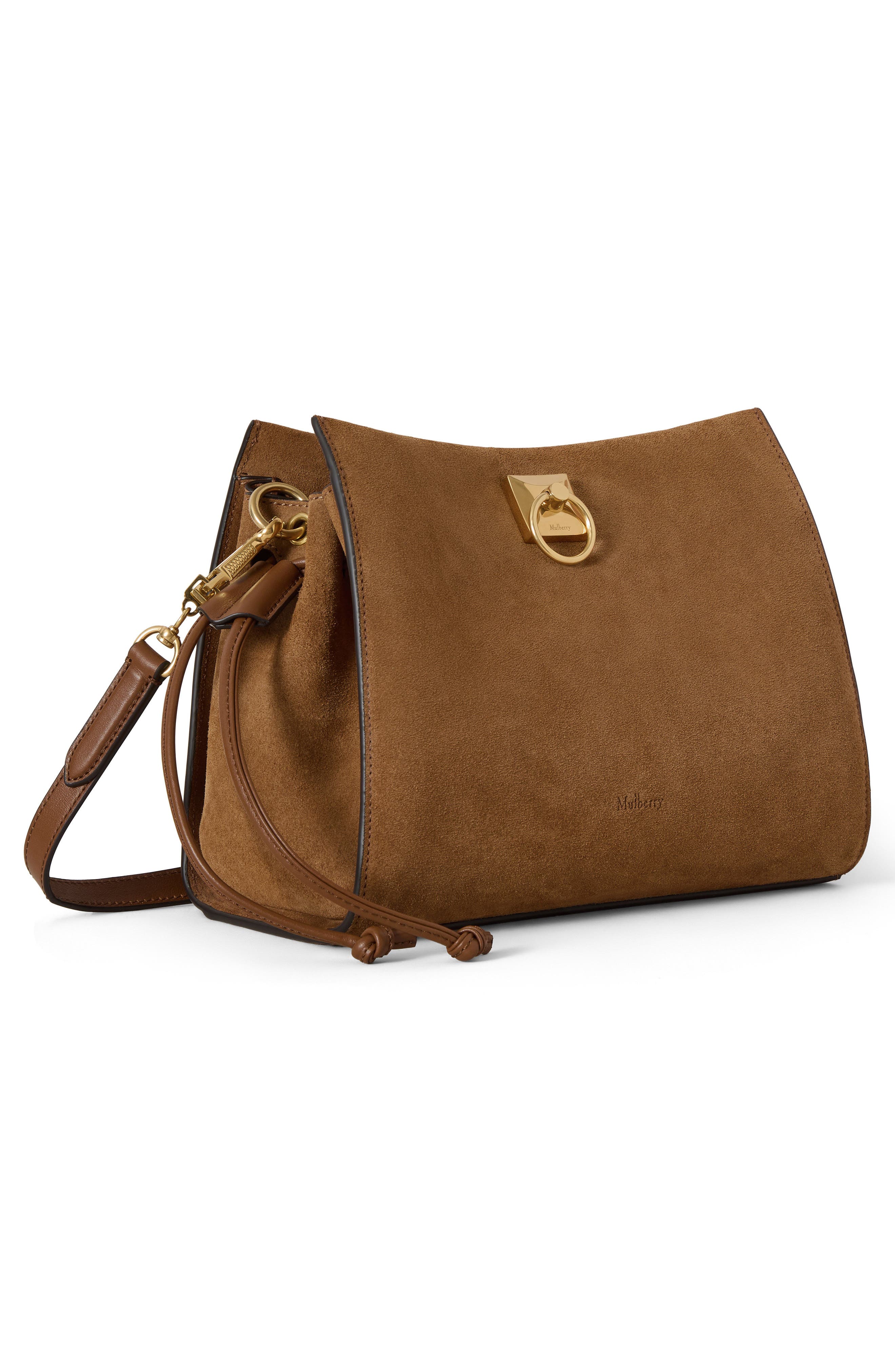 Small Iris Suede Leather Crossbody Bag, Alternate, color, VINTAGE OAK
