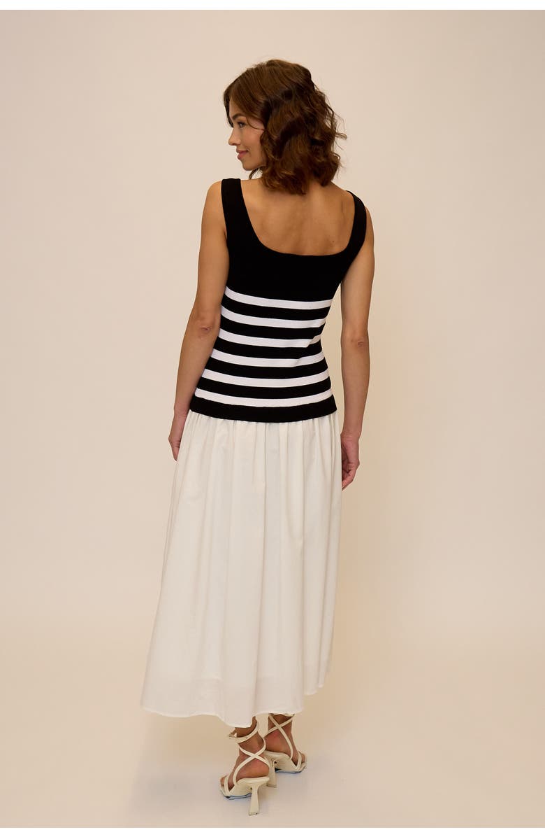 Central Park West Sienna Squareneck Twofer Midi Dress, Alternate, color, Black/White