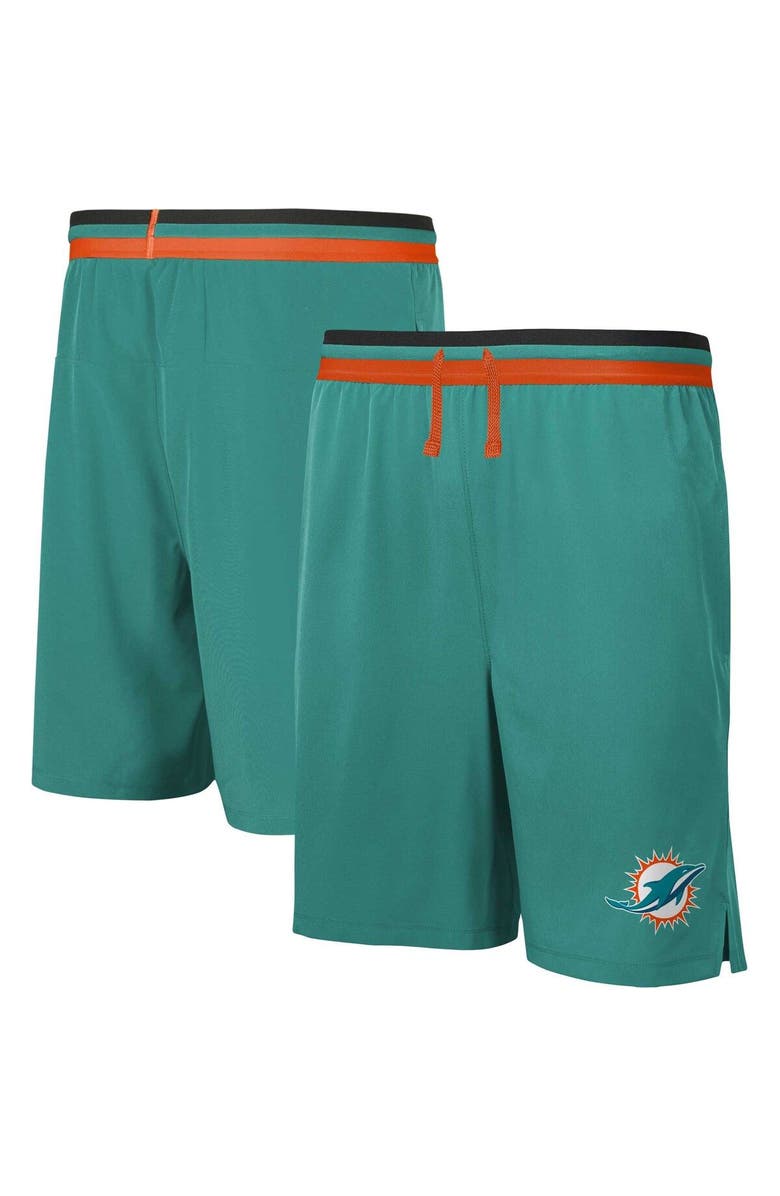 Outerstuff Men's Aqua Miami Dolphins Cool Down Tri-Color Elastic Training Shorts, Main, color, 