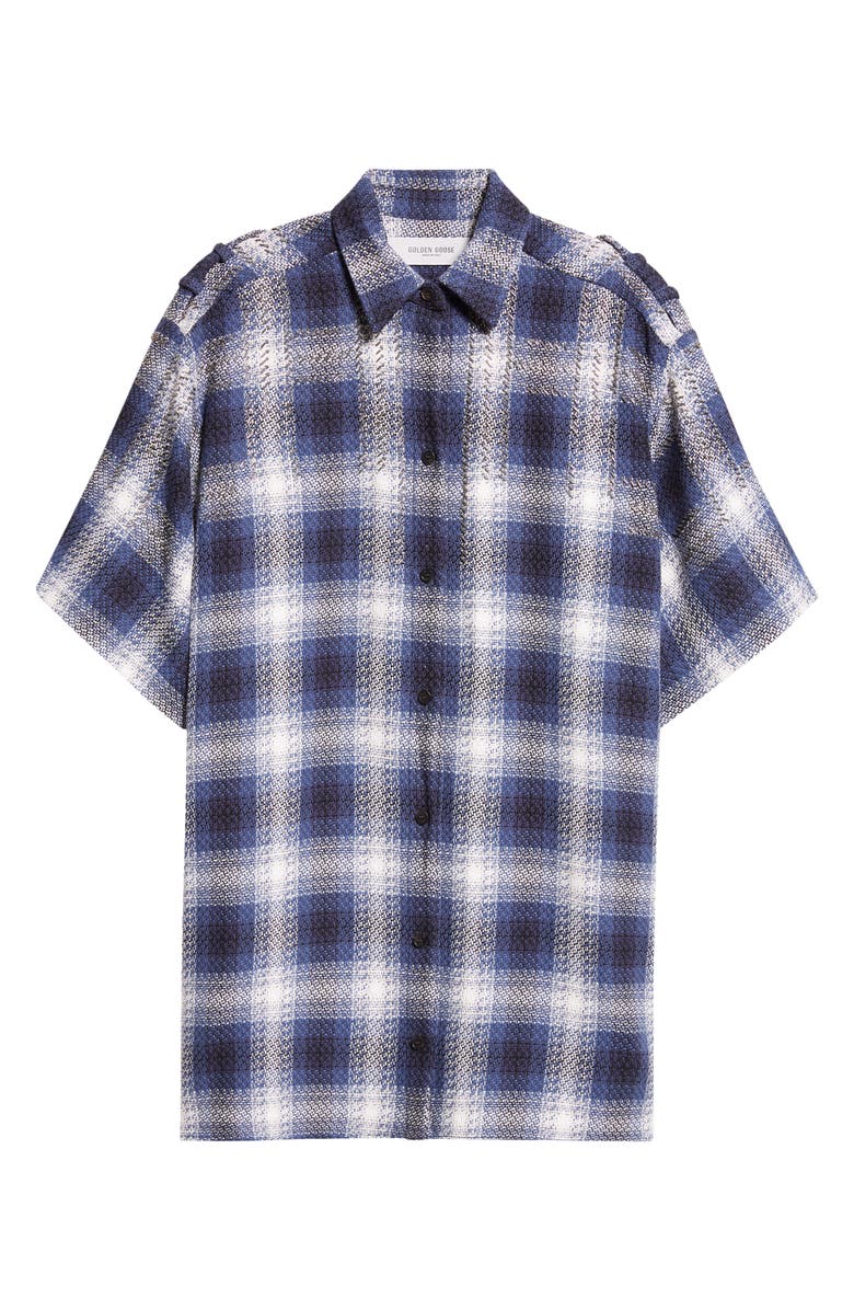 Golden Goose Embroidered Plaid Oversize Short Sleeve Button-Up Shirt, Alternate, color,