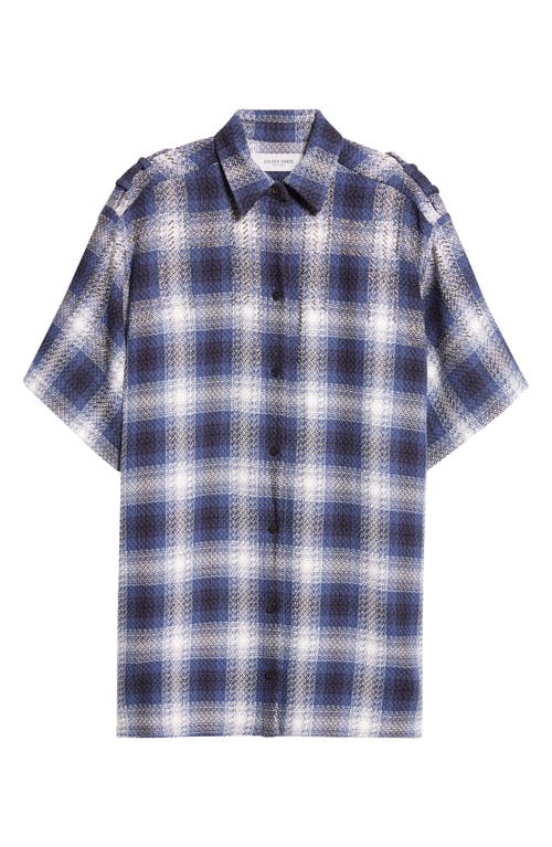 Golden Goose Embroidered Plaid Oversize Short Sleeve Button-up Shirt