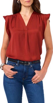 Vince Camuto Ruffle Sleeve Satin Top