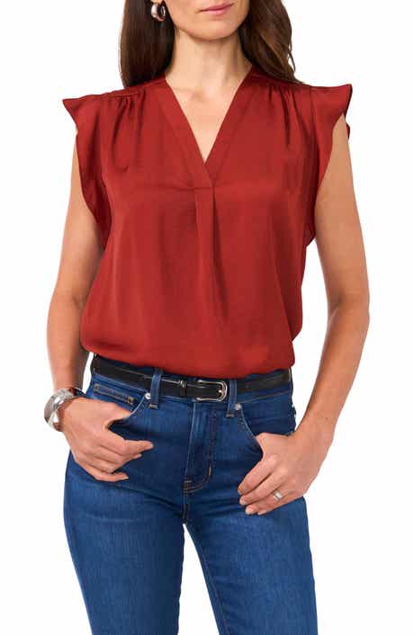 Vince Camuto Ruffle Sleeve Satin Top