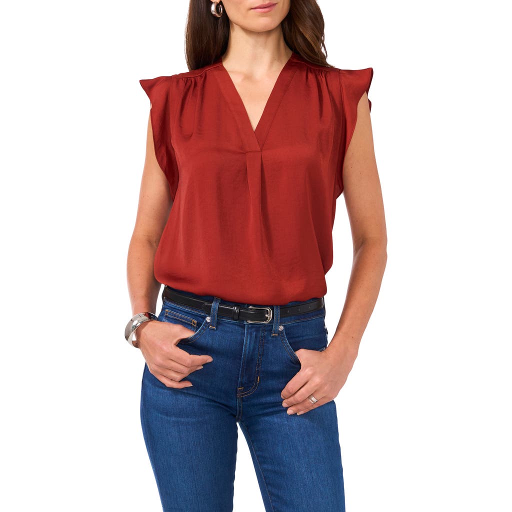 Vince Camuto Ruffle Sleeve Satin Top In Red