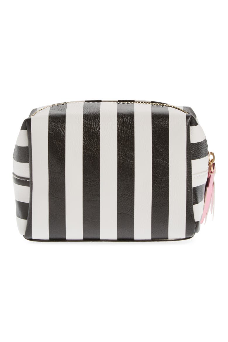 OMG Metallic Lip Stripe Cosmetics Bag, Alternate, color, BLACK/ WHITE
