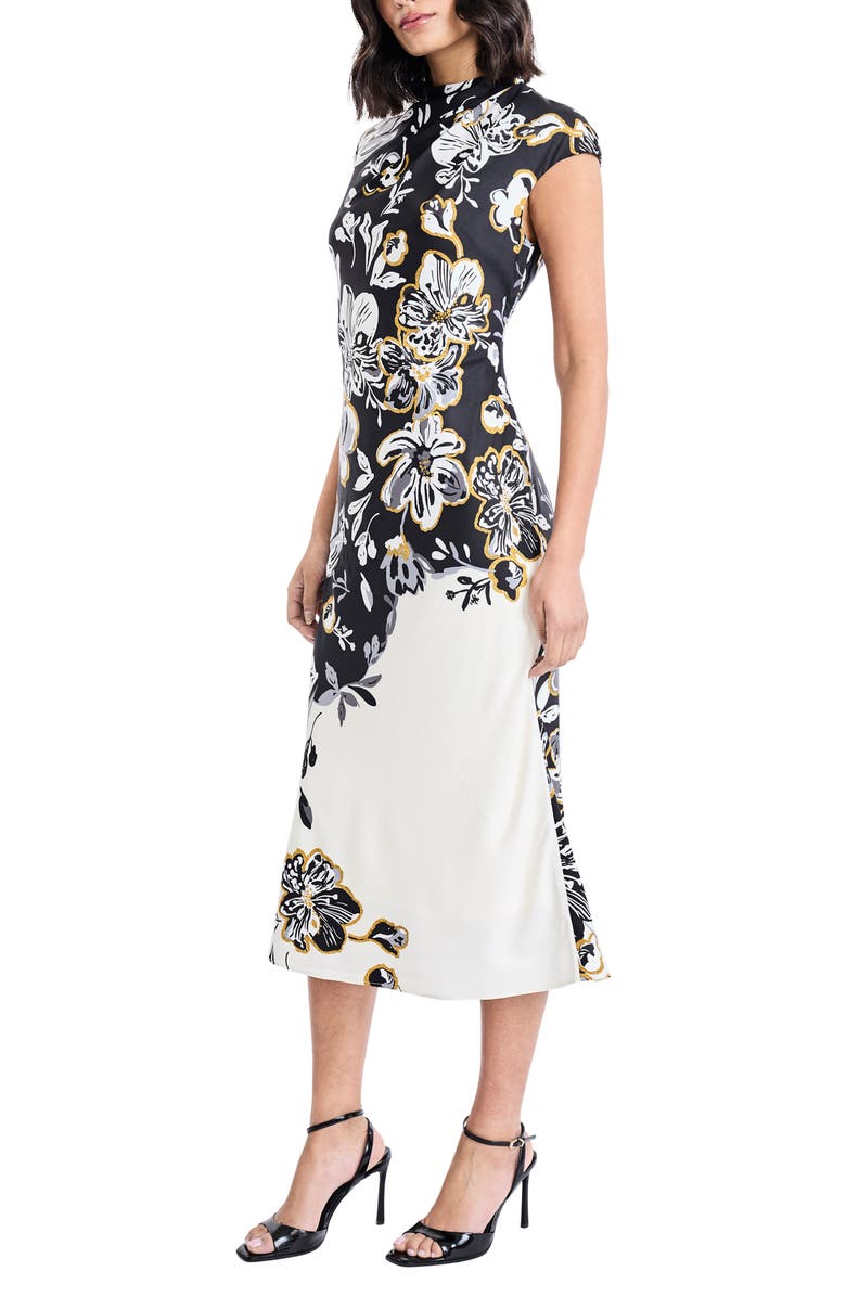 Maggy London Placed Metallic Floral Midi Dress, Alternate, color, Cream/ Grey