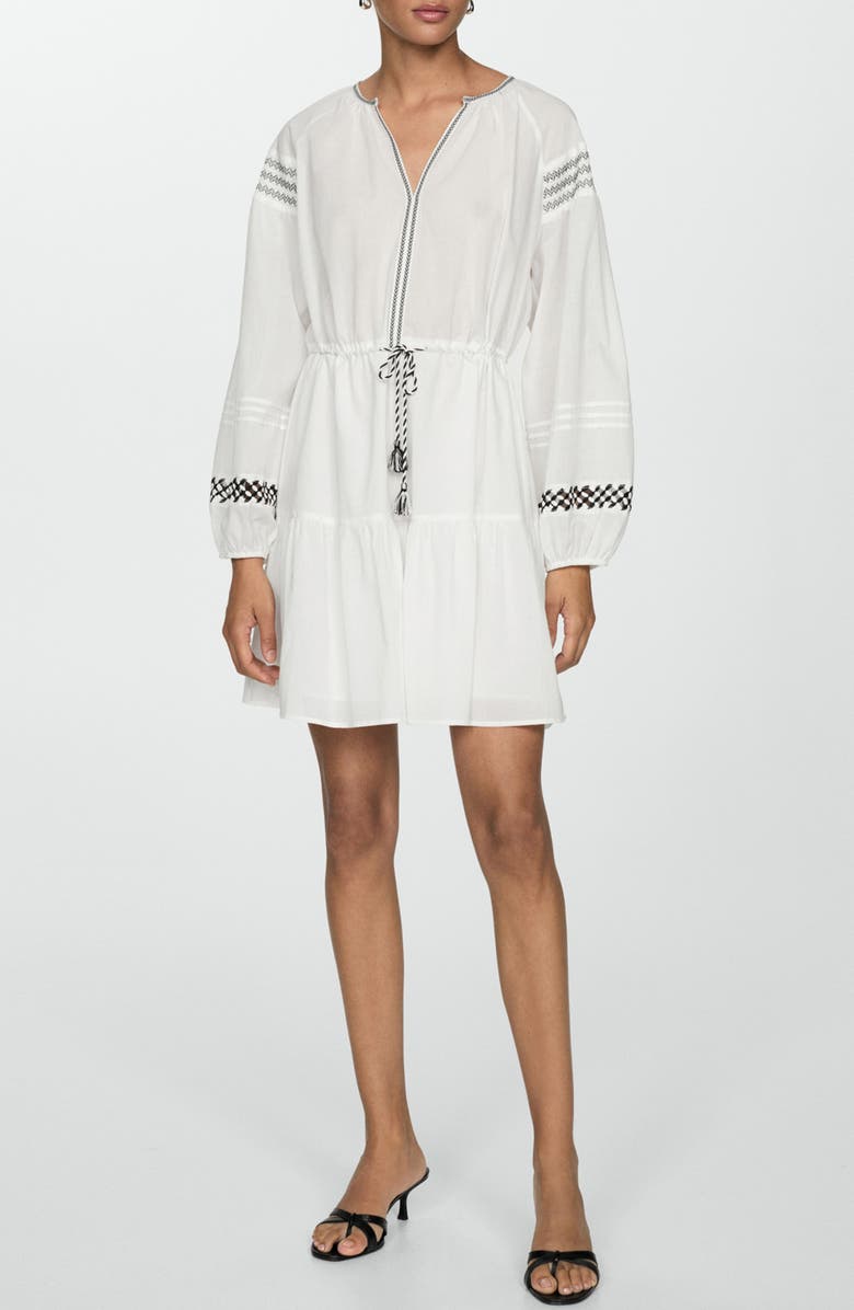 MANGO Embroidered Elbow Sleeve Dress, Main, color,