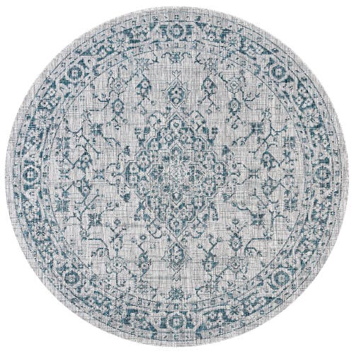 Jonathan Y Rozetta Boho Medallion Textured Weave Indoor/outdoor Round Area Rug In Gray/teal