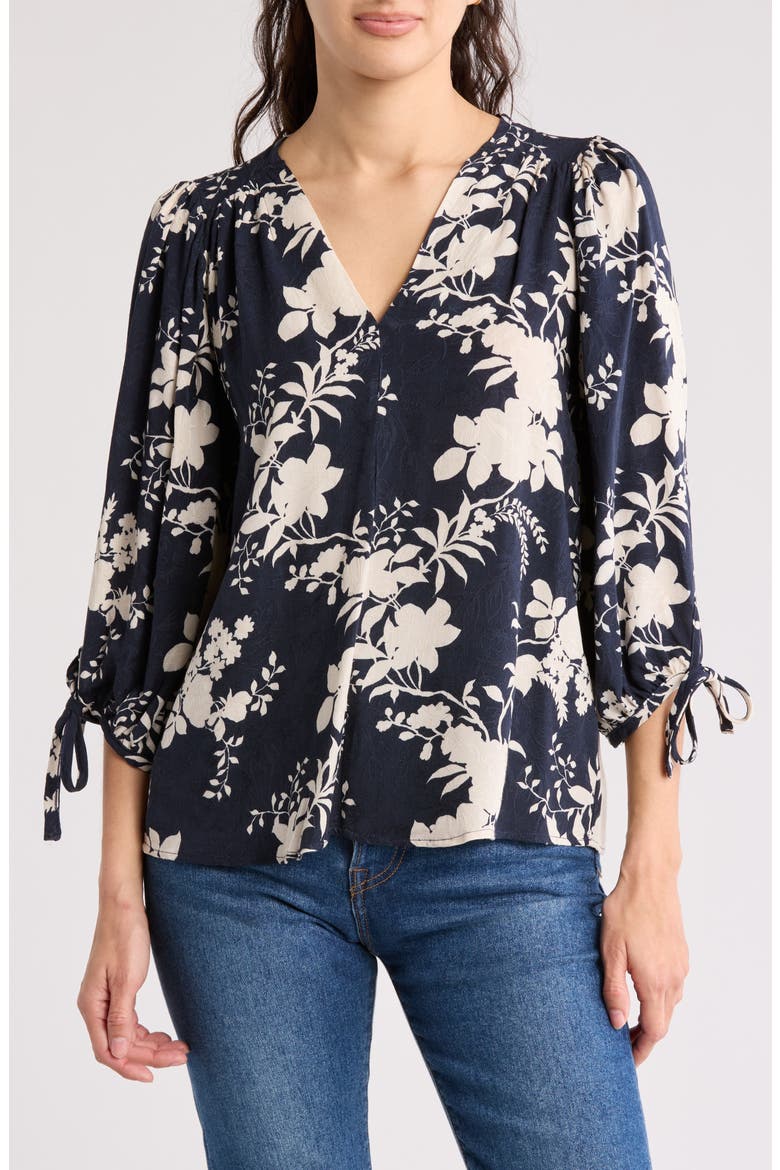 Jacquard Floral Top, Main, color, NAVY