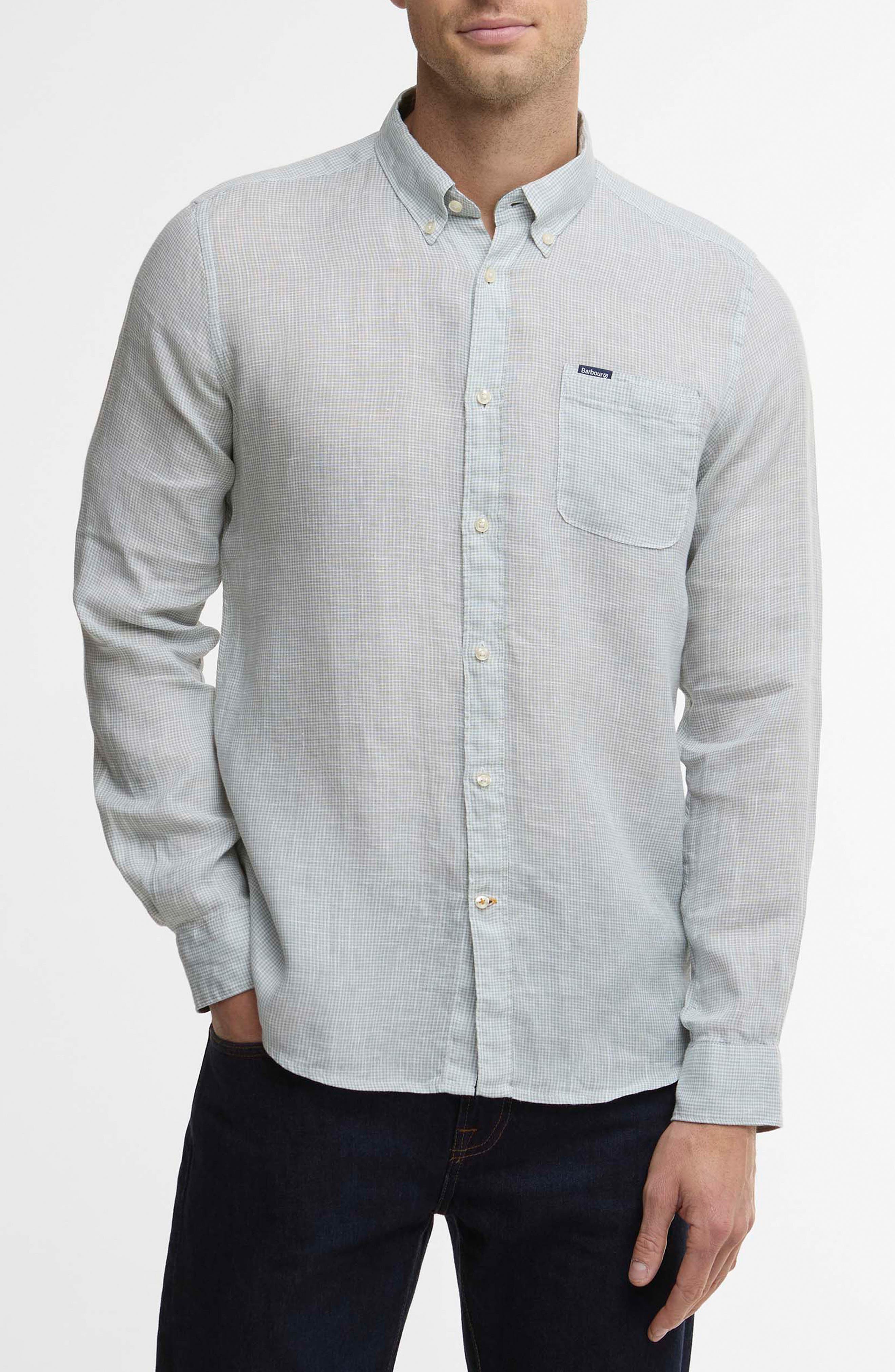 Linton Tailored Fit Check Linen Button-Down Shirt - image 5