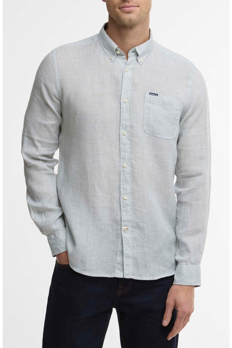 Linton Tailored Fit Check Linen Button-Down Shirt, Main, color, SLATE