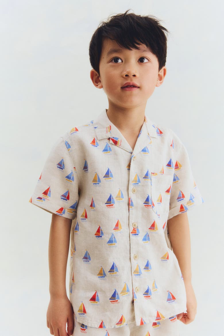2-piece Linen Set, Alternate, color, Light beige/sailboats