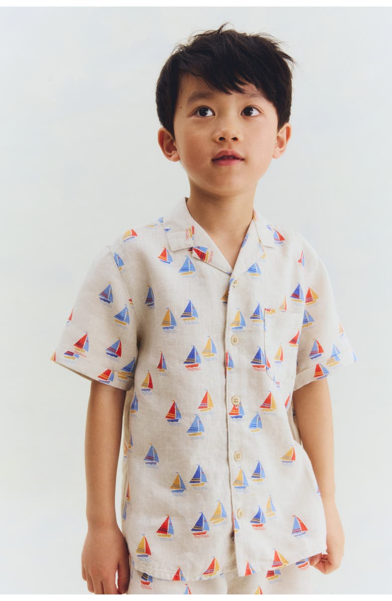 H&M 2-piece Linen Set, Alternate, color, Light Beige/Sailboats