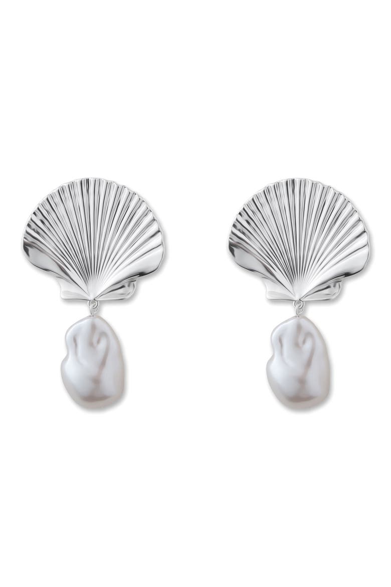 Scallop Earrings, Main, color, SILVER PLATED